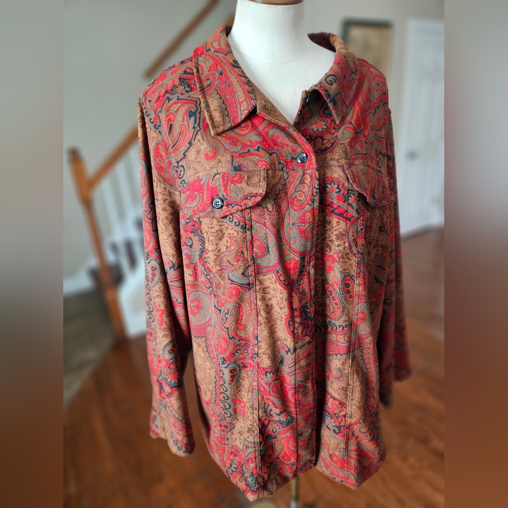VTG Islander Boho Button Up Shacket Top 2X